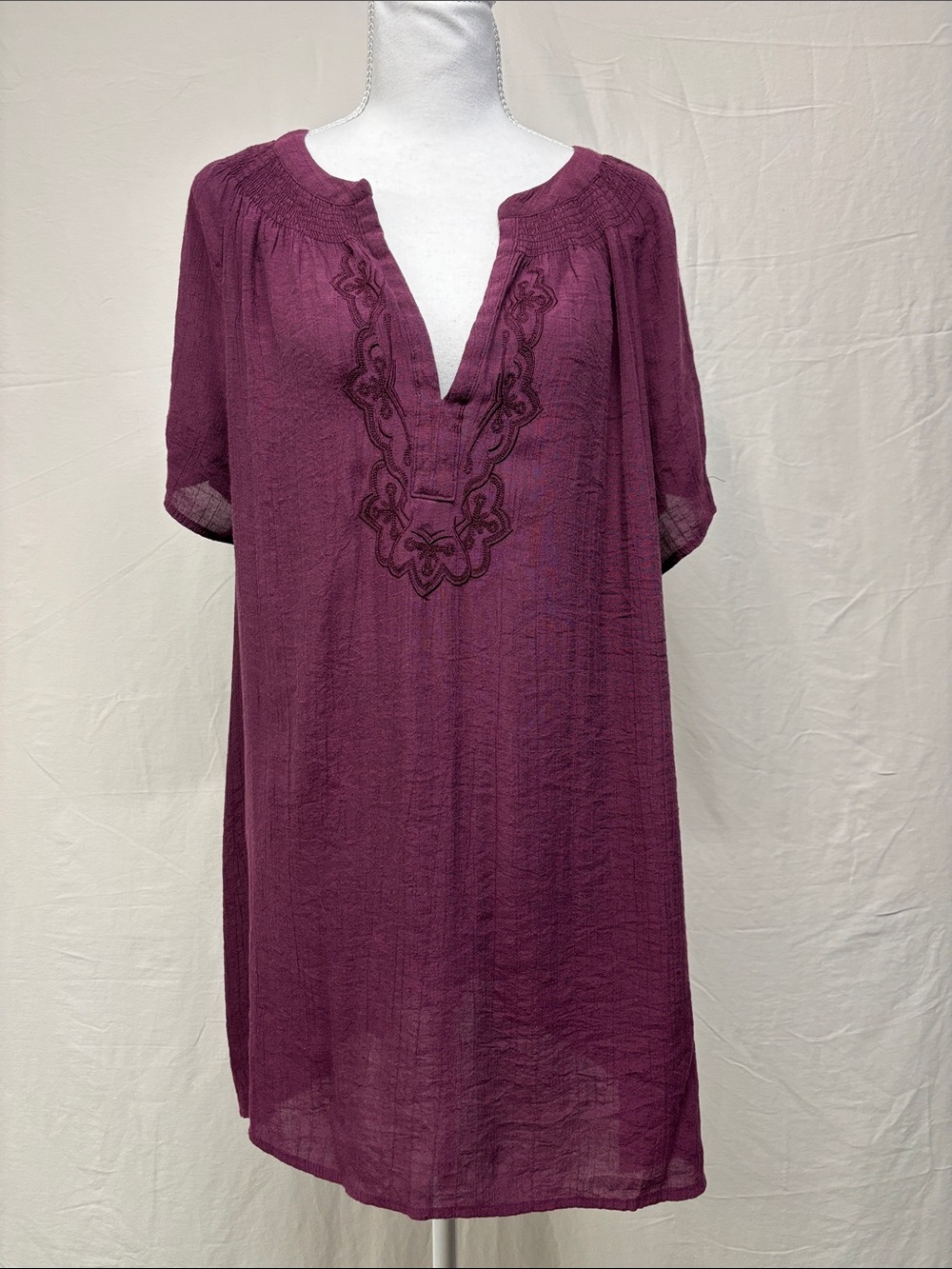 Addition Elle Plum Embroidered Split-Neck Blouse